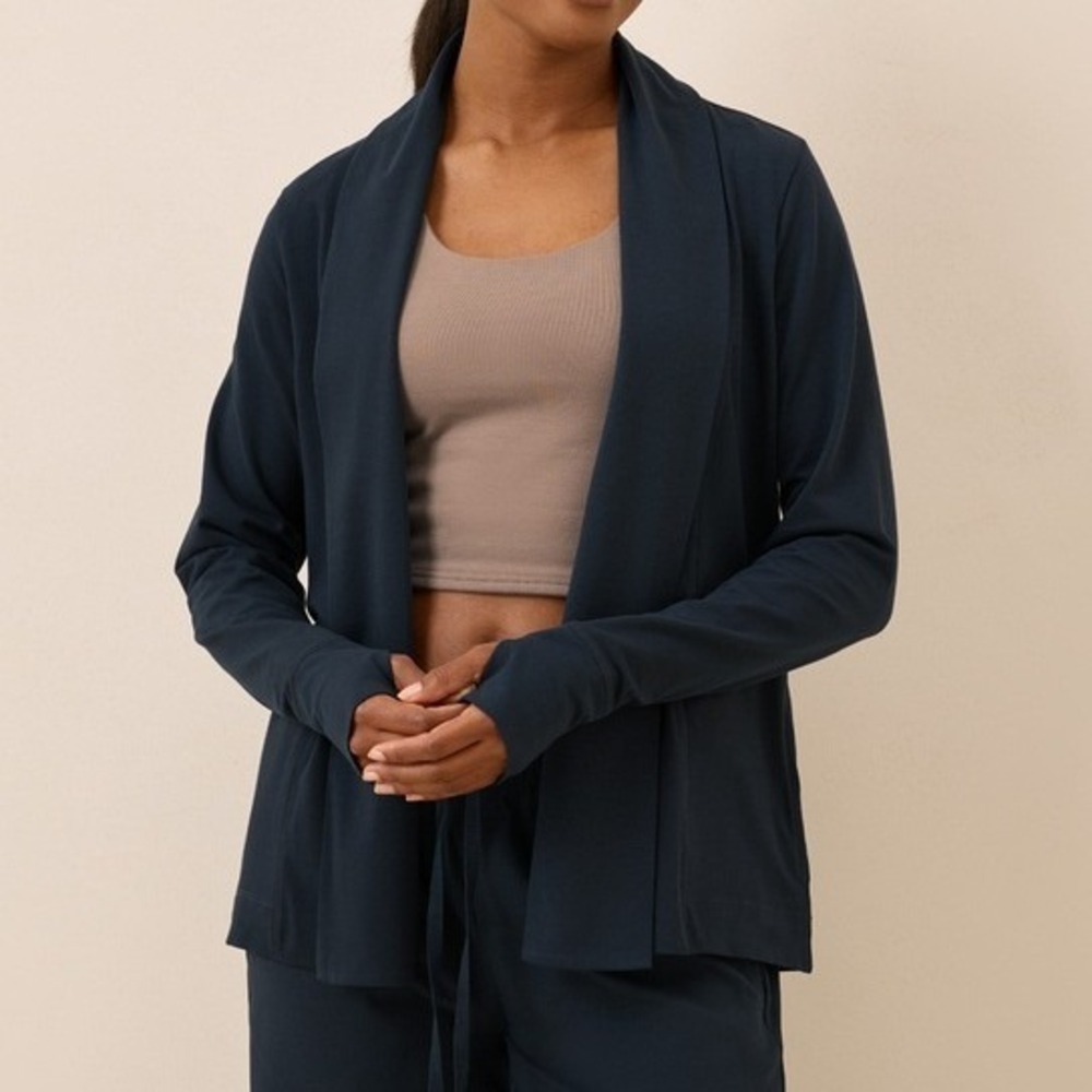 Pact Navy Organic Luxe Essential Swing Cardigan Open Size Medium - Picture 2 of 15